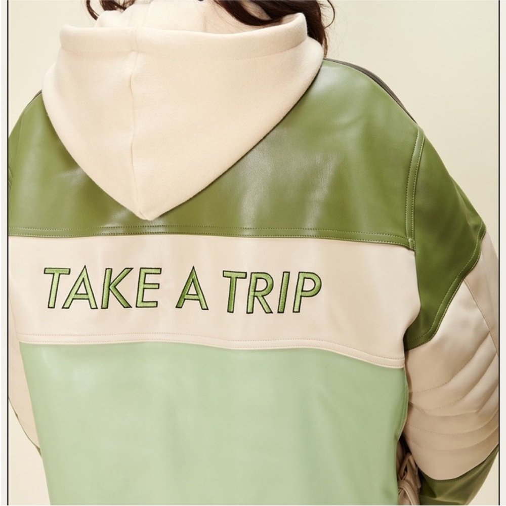 House of Sunny Green and Cream Panel Bomber Jacket - Picture 4 of 6